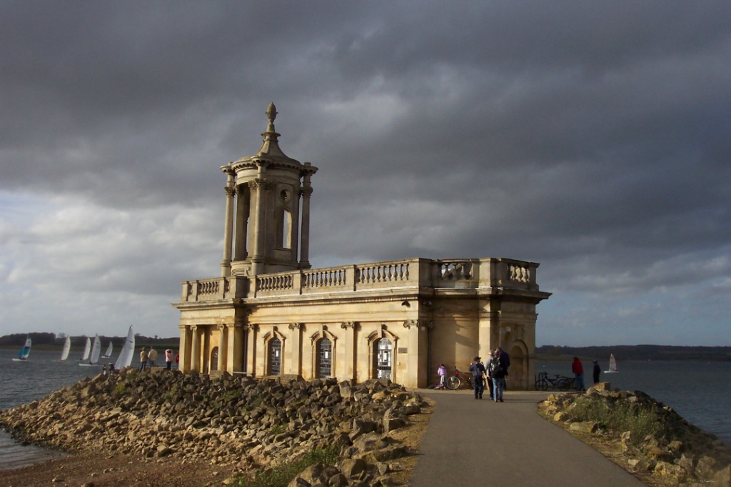 Normanton Church and sailing boats at Rutland Water